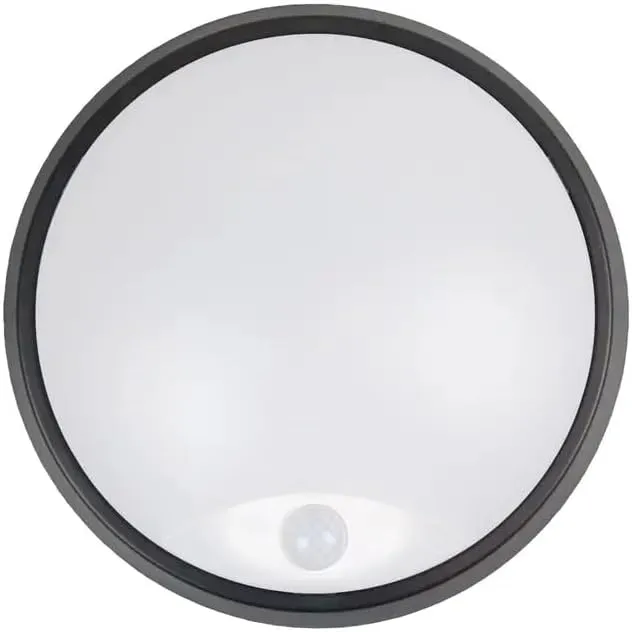 Bright Source Outdoor 10W LED Black Circle Bulkhead, IP44, 1000lm, PIR Motion Sensor, 3CCT 3000K 4000K 6000K- new but open box, no instructions
