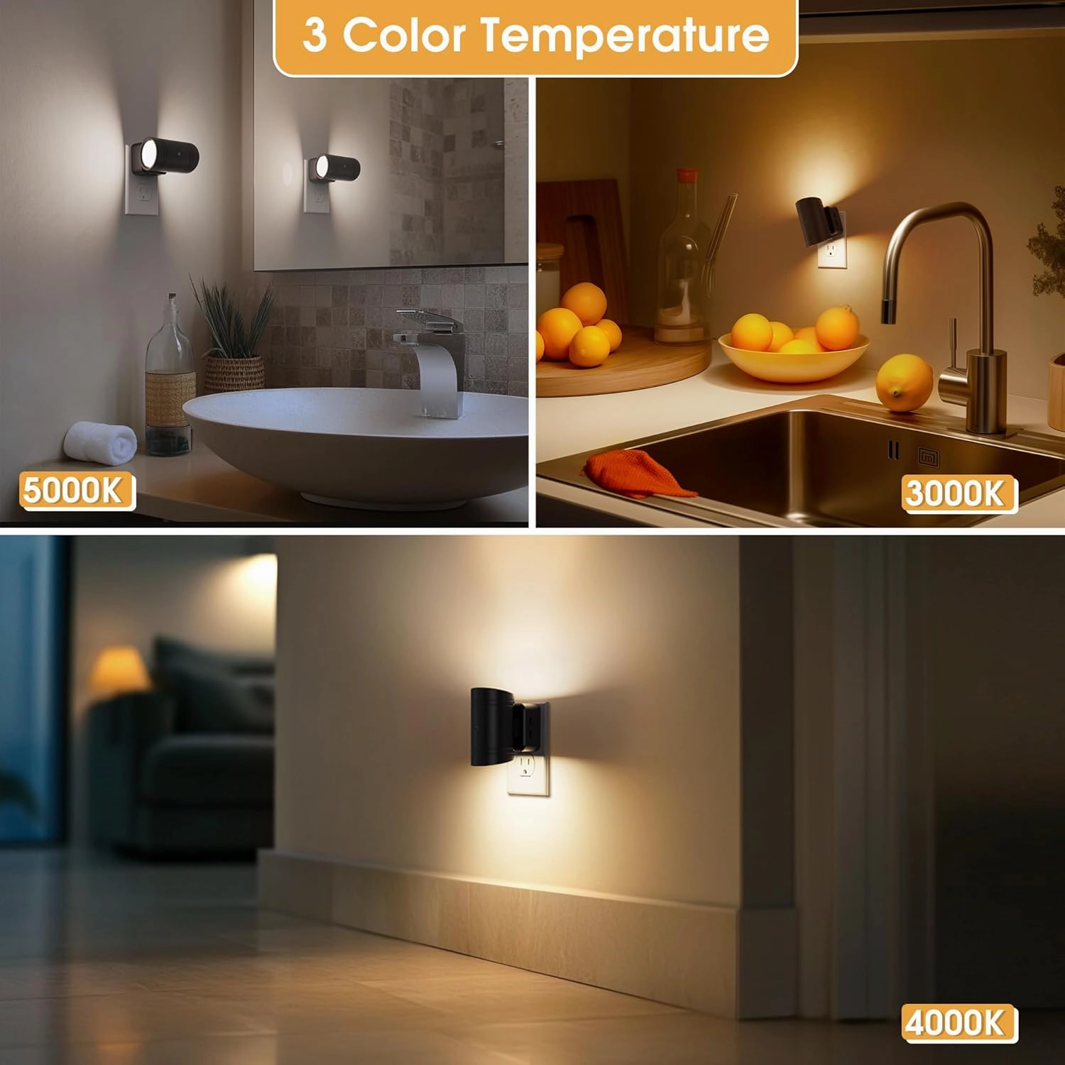 Briignite Night Light, Dusk to Dawn Sensor, Dimmable Night Lights Plug into Wall for Hallway, Bedroom, Bathroom, Stairway, 4 Pack