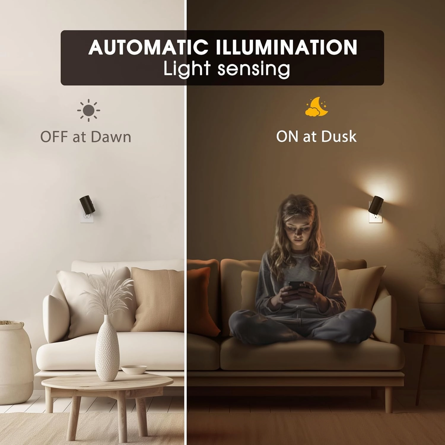Briignite Night Light, Dusk to Dawn Sensor, Dimmable Night Lights Plug into Wall for Hallway, Bedroom, Bathroom, Stairway, 4 Pack