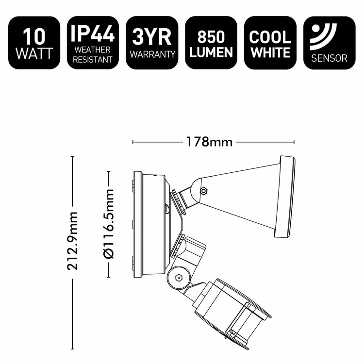 Brilliant Stinger Single Floodlight with Sensor