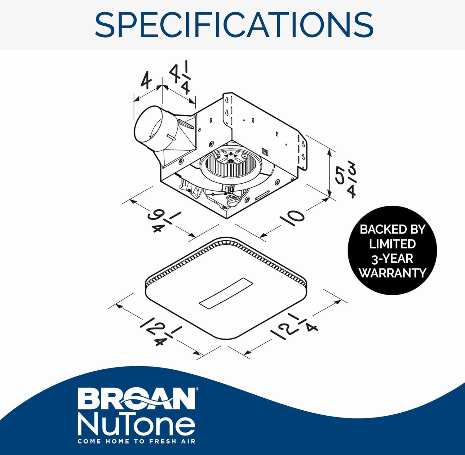 Broan-NuTone AE110LK Ventilation Fan with LED CleanCover and Roomside Installation, ENERGY STAR Certified, 110 CFM, 1.0 Sones, White