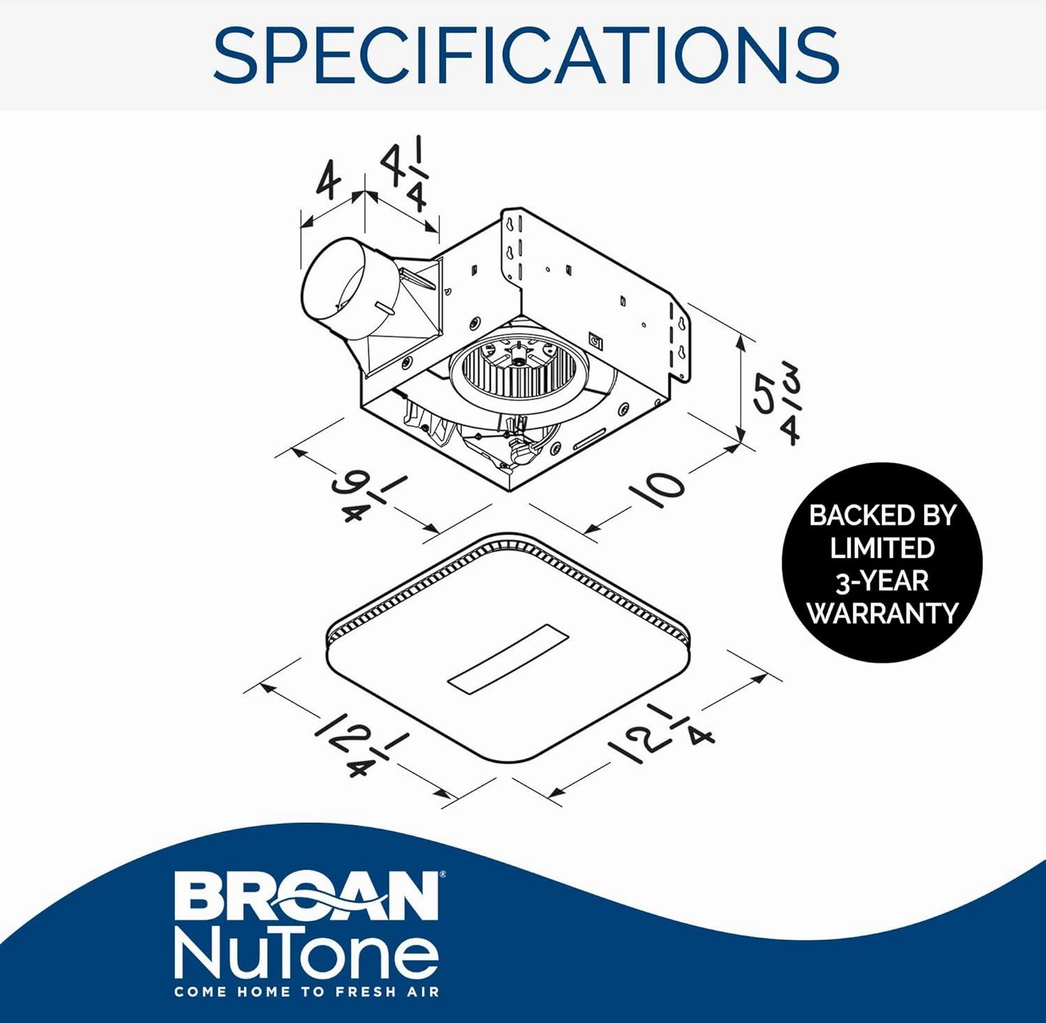 Broan-NuTone AE80LK Ventilation with LED CleanCover and Roomside Installation, ENERGY STAR Certified, 80 CFM, 0.7 Sones, White