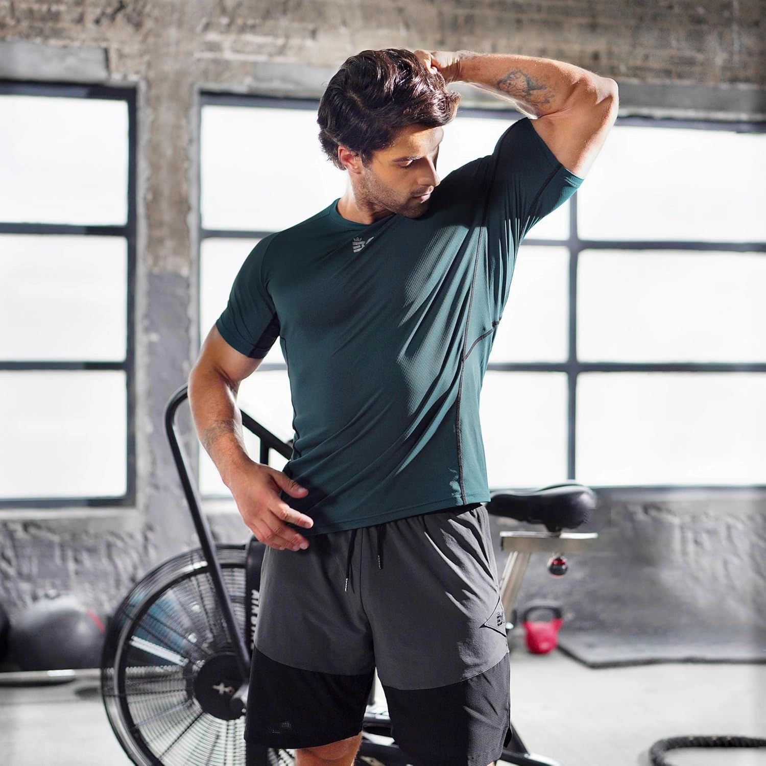 BROKIG Men's DiamondGrid Workout Gym Shirt-Breathable Short Sleeve Muscle Tee,Quick Dry Crewneck Top for Bodybuilding