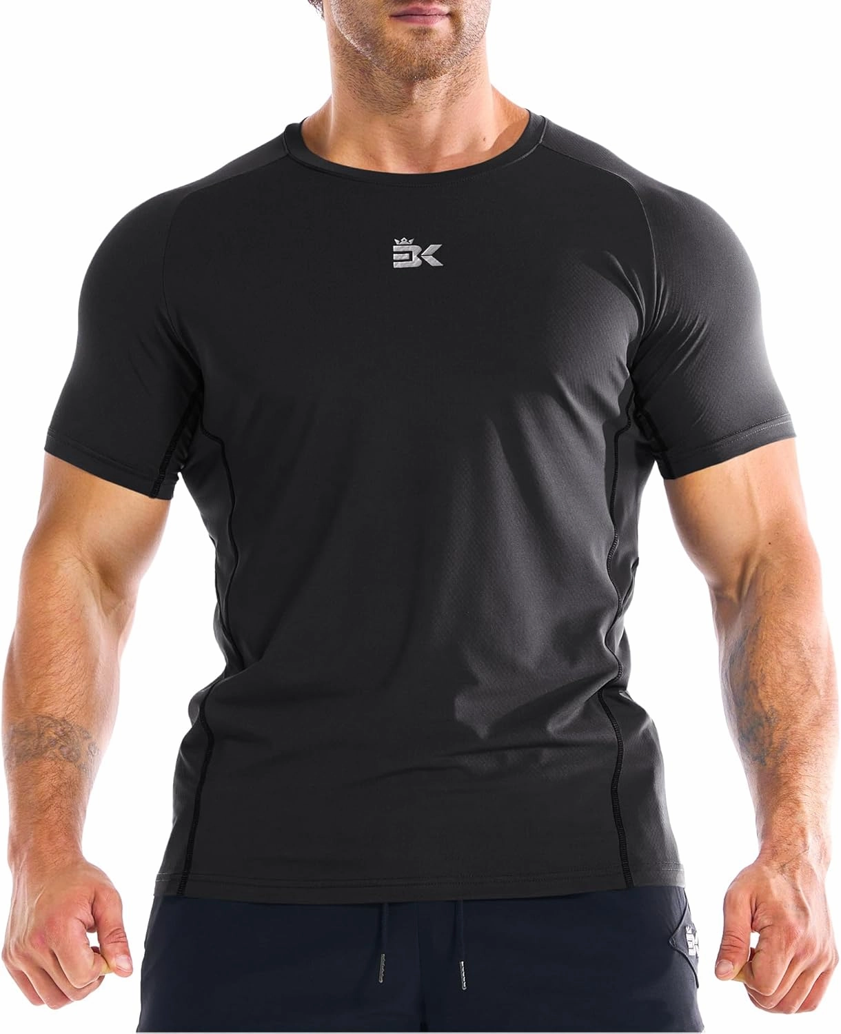 BROKIG Men's DiamondGrid Workout Gym Shirt-Breathable Short Sleeve Muscle Tee,Quick Dry Crewneck Top for Bodybuilding