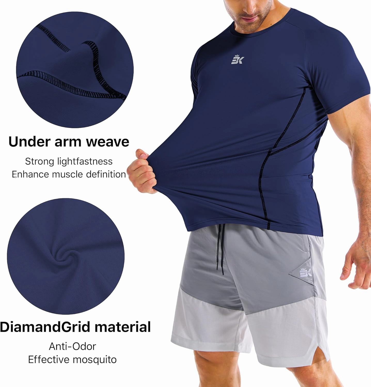BROKIG Men's DiamondGrid Workout Gym Shirt-Breathable Short Sleeve Muscle Tee,Quick Dry Crewneck Top for Bodybuilding