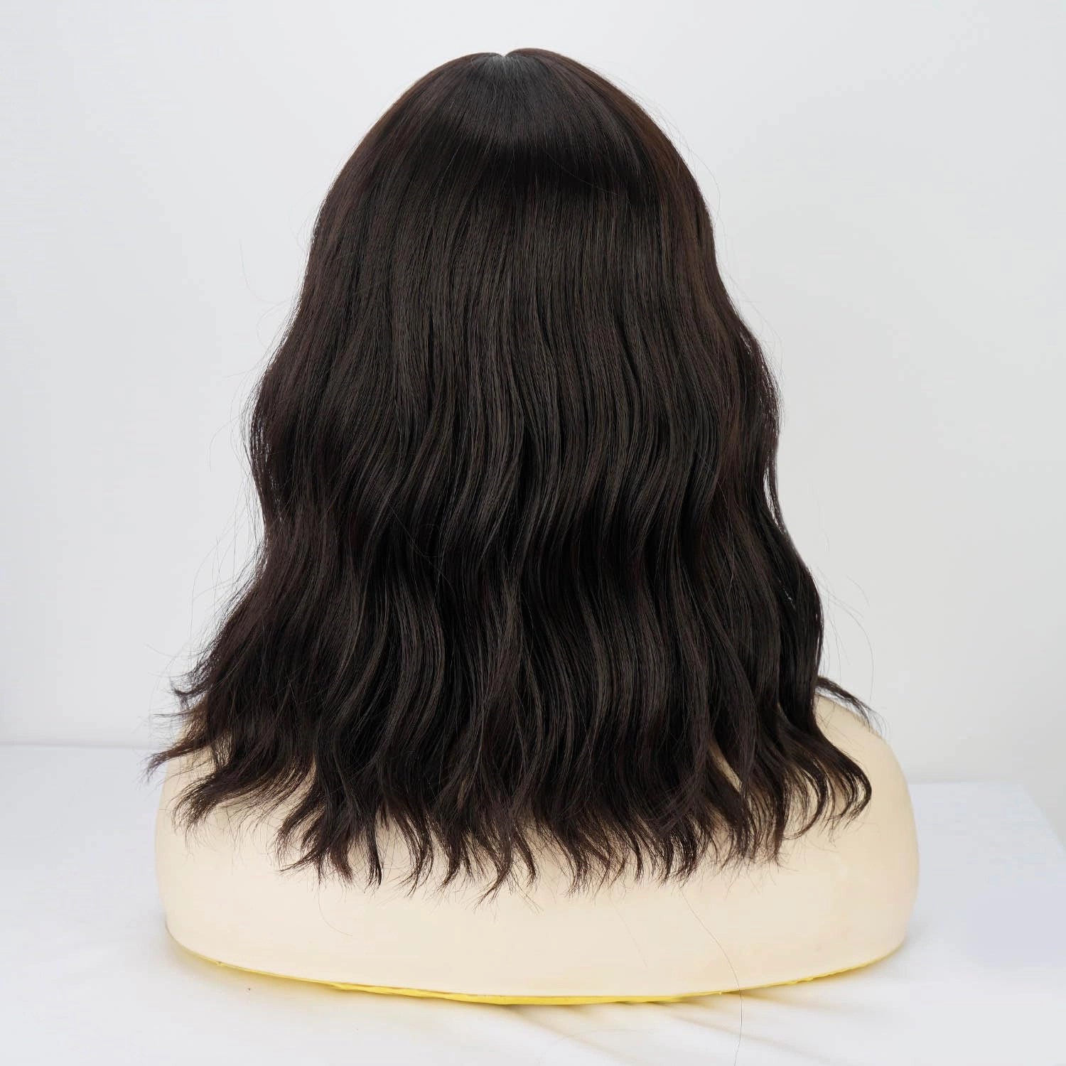 Brown Short Bob Wavy Wig with Bangs for Women Wigs for Women Loose Curly Shoulder Length Bob Curly Women's Charming Synthetic Wigs Style Synthetic Fiber Wig (Dark Brown 12 Inch)