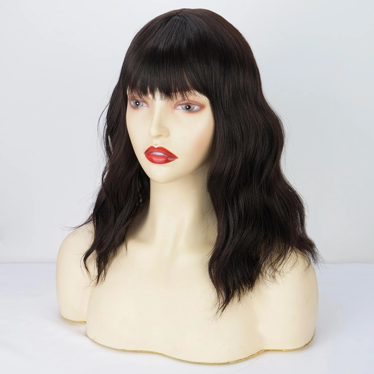 Brown Short Bob Wavy Wig with Bangs for Women Wigs for Women Loose Curly Shoulder Length Bob Curly Women's Charming Synthetic Wigs Style Synthetic Fiber Wig (Dark Brown 12 Inch)