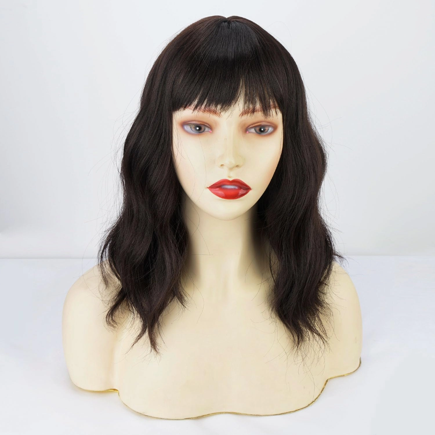 Brown Short Bob Wavy Wig with Bangs for Women Wigs for Women Loose Curly Shoulder Length Bob Curly Women's Charming Synthetic Wigs Style Synthetic Fiber Wig (Dark Brown 12 Inch)