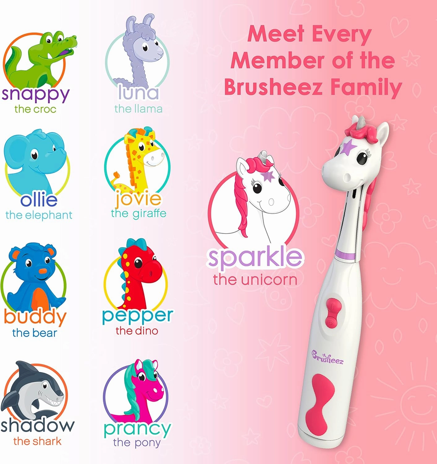 Brusheez Kids’ Electric Toothbrush Set - Safe & Effective for Ages 3  - Parent Tested & Approved with Gentle Bristles, 2 Brush Heads, Rinse Cup, 2-Minute Timer, & Storage Base (Sparkle The Unicorn)