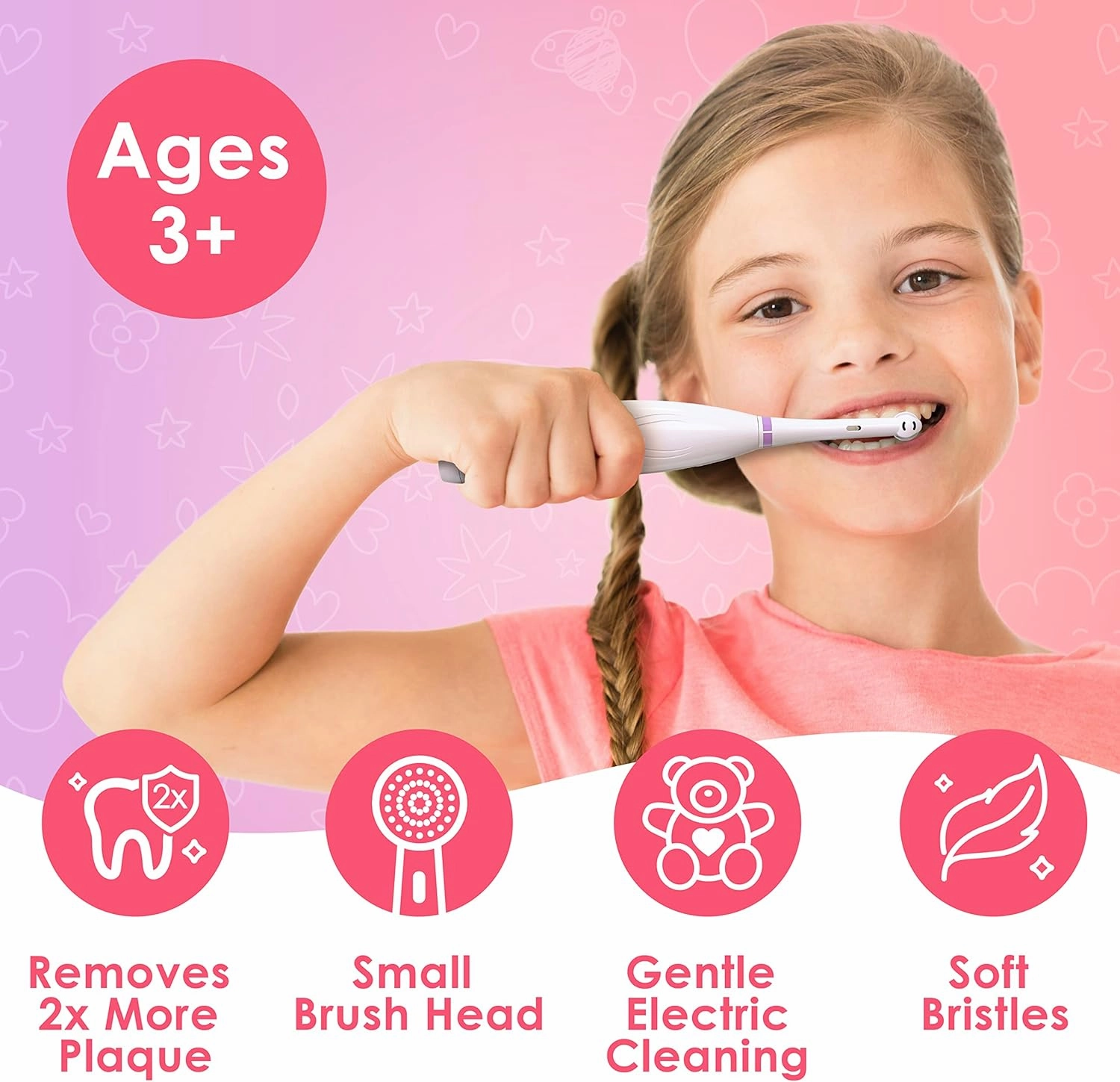 Brusheez Kids’ Electric Toothbrush Set - Safe & Effective for Ages 3  - Parent Tested & Approved with Gentle Bristles, 2 Brush Heads, Rinse Cup, 2-Minute Timer, & Storage Base (Sparkle The Unicorn)