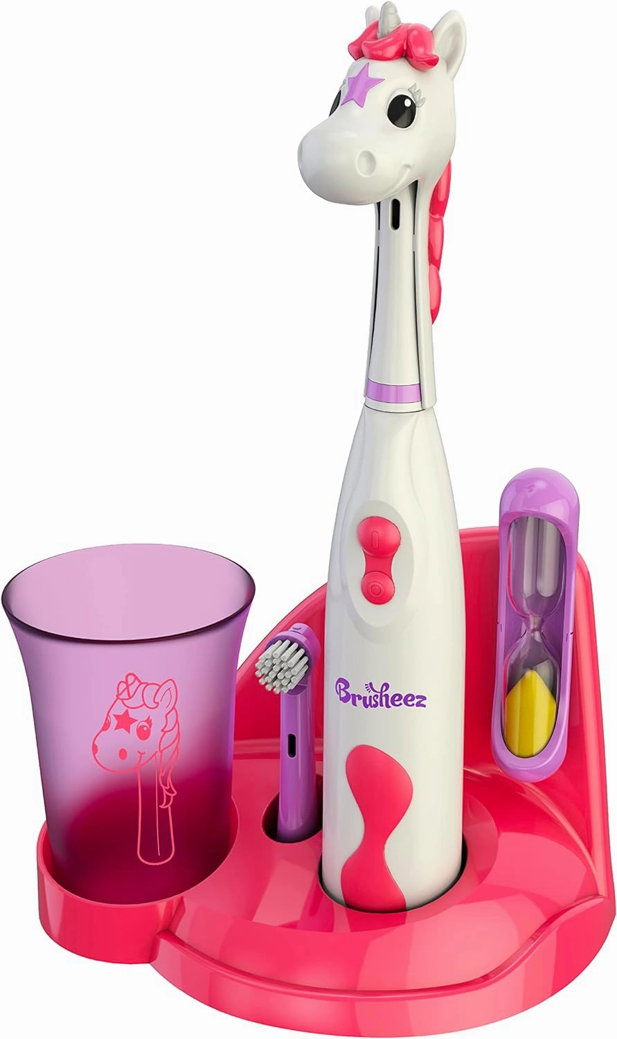 Brusheez Kids’ Electric Toothbrush Set - Safe & Effective for Ages 3  - Parent Tested & Approved with Gentle Bristles, 2 Brush Heads, Rinse Cup, 2-Minute Timer, & Storage Base (Sparkle The Unicorn)