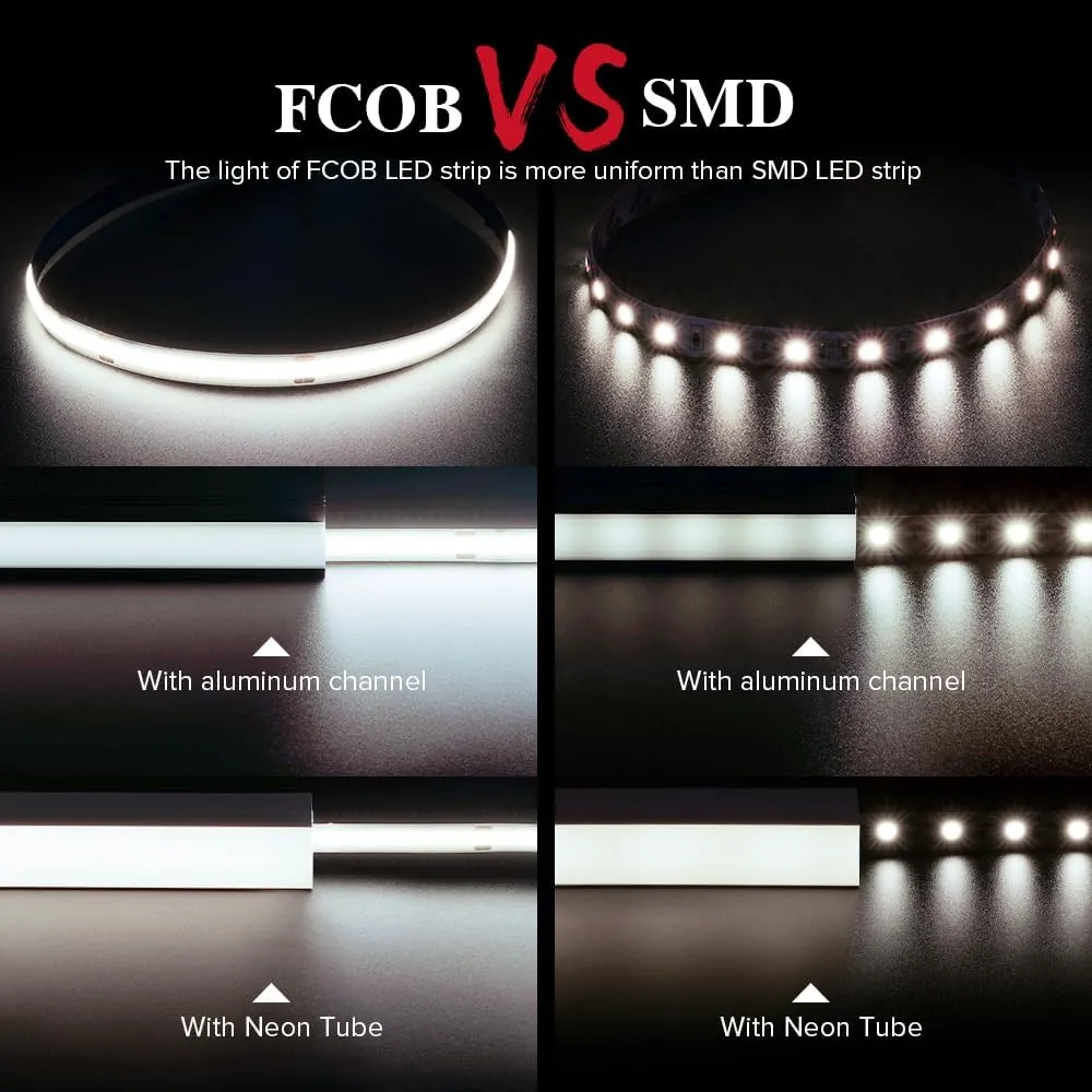 BTF-LIGHTING FCOB COB LED Strip Flexible High Density Uniform Light 8W/m 32.8FT DC24V Natural White 4000K CRI 90  8mm Width LED Ribbon for Bedroom Indoor Decor(No Adapter or Controller)