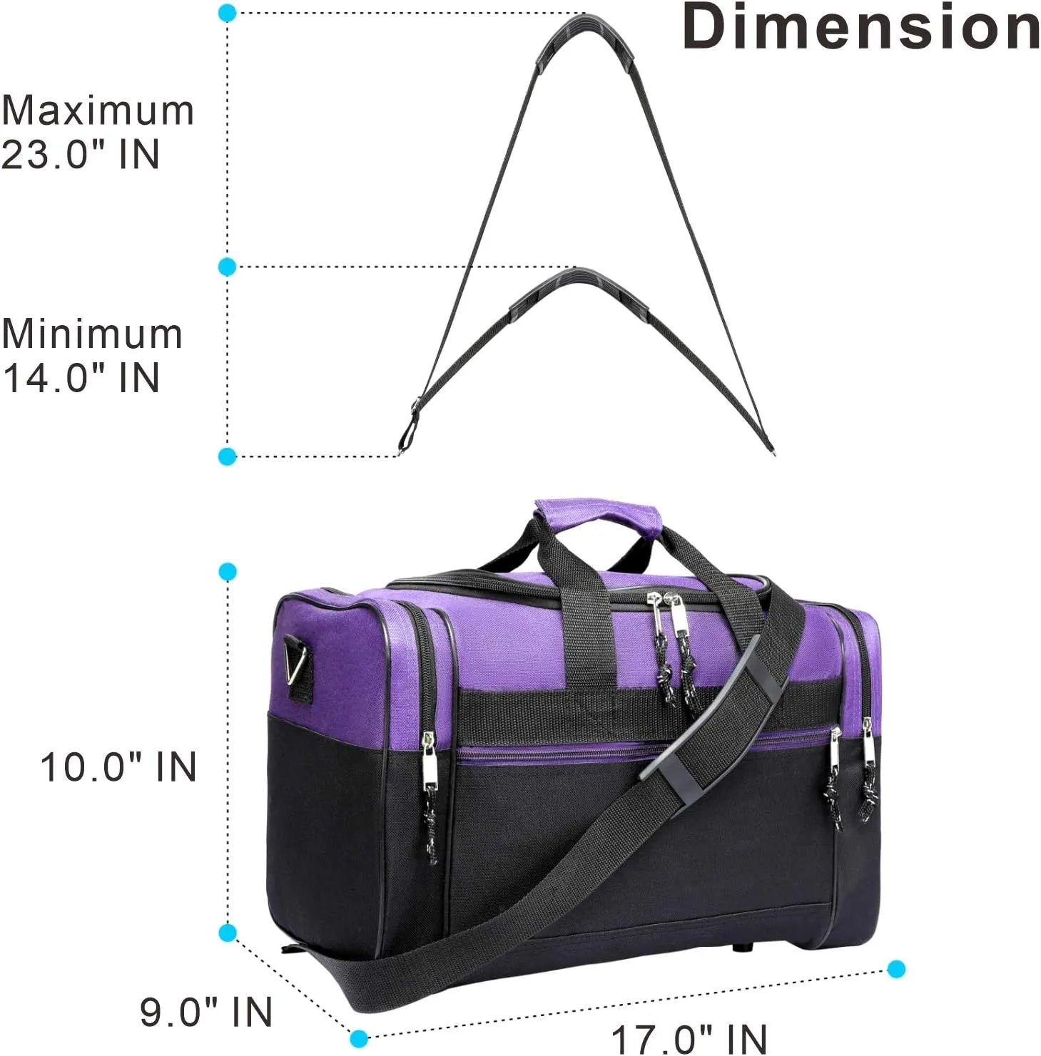 BuyAgain Duffle Bag, 17" Travel Carry On Sport Overnight Weekender Duffel Gym Bag with Adjustable Strap For Men Or Women