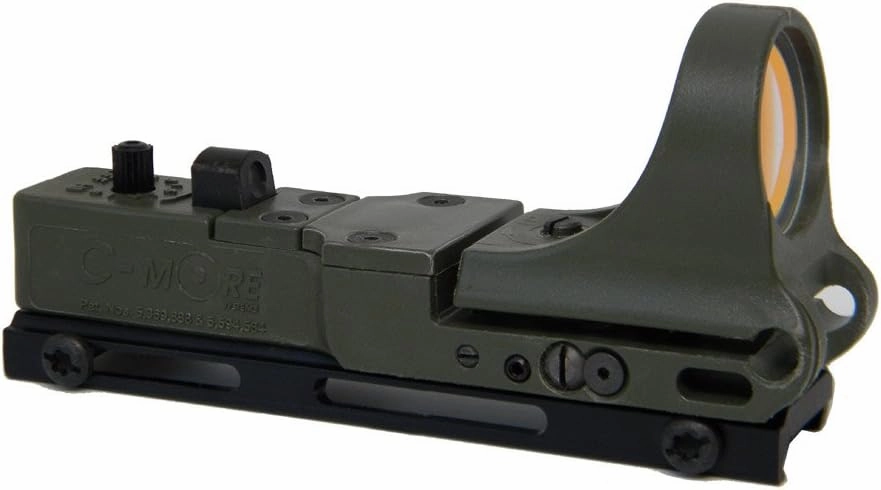 C-MORE Systems Railway Red Dot Sight, Standard Intensity Switch, 6 MOA, 1x Magnification, Made of Polymer, Ultra Bright, All Weather, Waterproof, Lightweight, Olive Drab Green