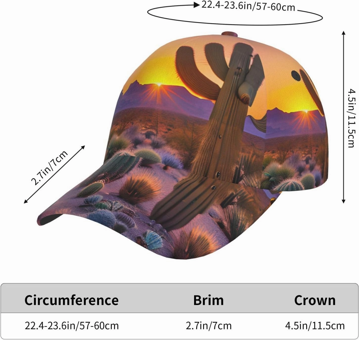 Cactus Desert Sunsets Printing Stylish Baseball Cap Adjustable Size for Running Workouts and Outdoor Activities All Seasons