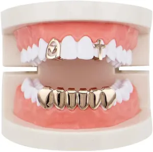 canjoyn 2 Single Heart Cross Shape Top Grillz Teeth and 6 Bottom Set Hip Hop Grillz Vampire Fangs Grillz Cosplay Accessory