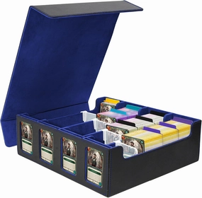Card Deck Storage Box, 3000 MTG Deck Box, with 24 Colorful Dividers&4 Card Supporters, with 4 Display Windows Fits for Magic Game Cards,Sport Cards Black (Black Blue)