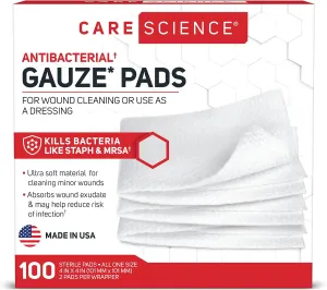 Care Science Sterile Gauze Pads, 100 ct, Large, 4 X 4 in | for Cleaning or Covering Wounds as a Dressing