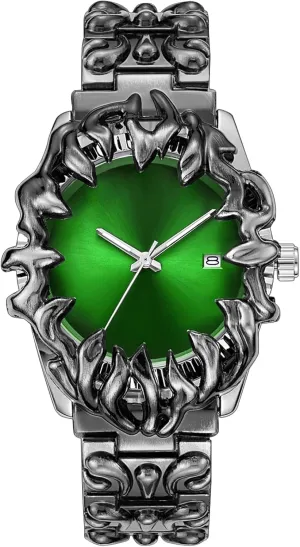 CARLIEN Gothic Stainless Steel Claw Watch – European & American Style, Unusual Shape, Luminous Waterproof Quartz Wristwatch for Men, Fashion Statement Piece