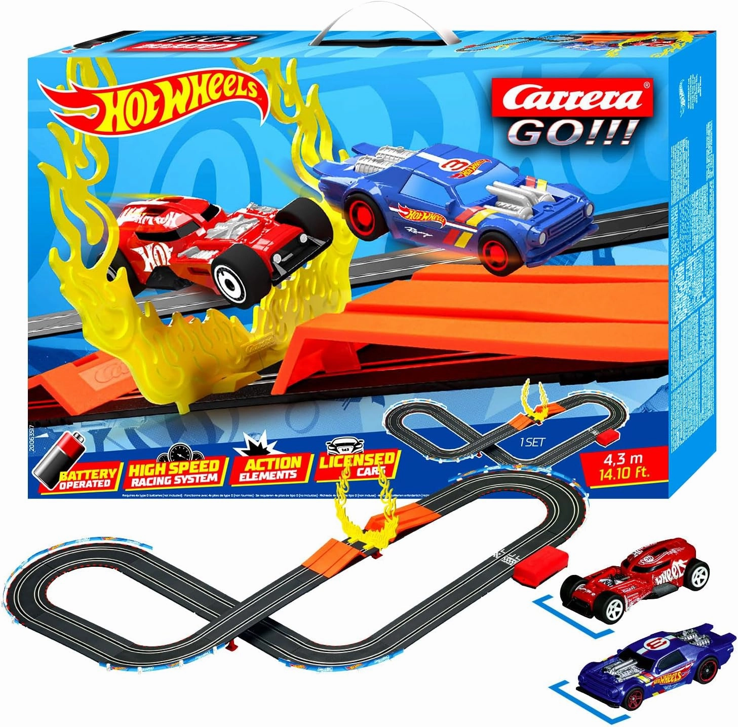Carrera Go!!! Hot Wheels™ Race Track Set | Fiery Racing Action | Duel Night Shifter™ & HW50 Concept™ | Jump Jump with Fire Ring | 4.3 m Track Length | 1:43 Scale | From 5 Years