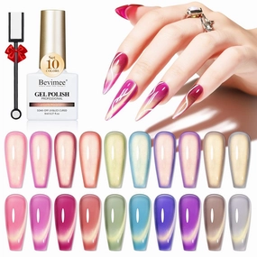 Cat Eye Gel Nail Polish Set-10 Colors with Magnet Cats Eye Gel Polish Silver Pink Blue Jelly Glass Effect Crystal Glitter Cateye UV Kit Home Manicure DIY Nail Art