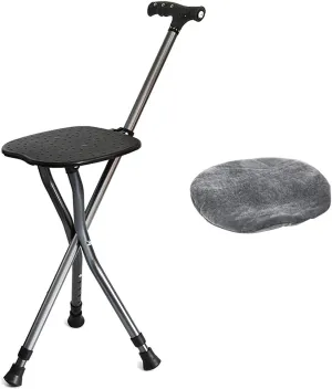 Chair Bench Camping Travel Stool Aluminum Alloy Folding Cane with seat Non-Slip Crutch Chair for Elderly Lightweight Walking Stick with Light and Adjustable Angle