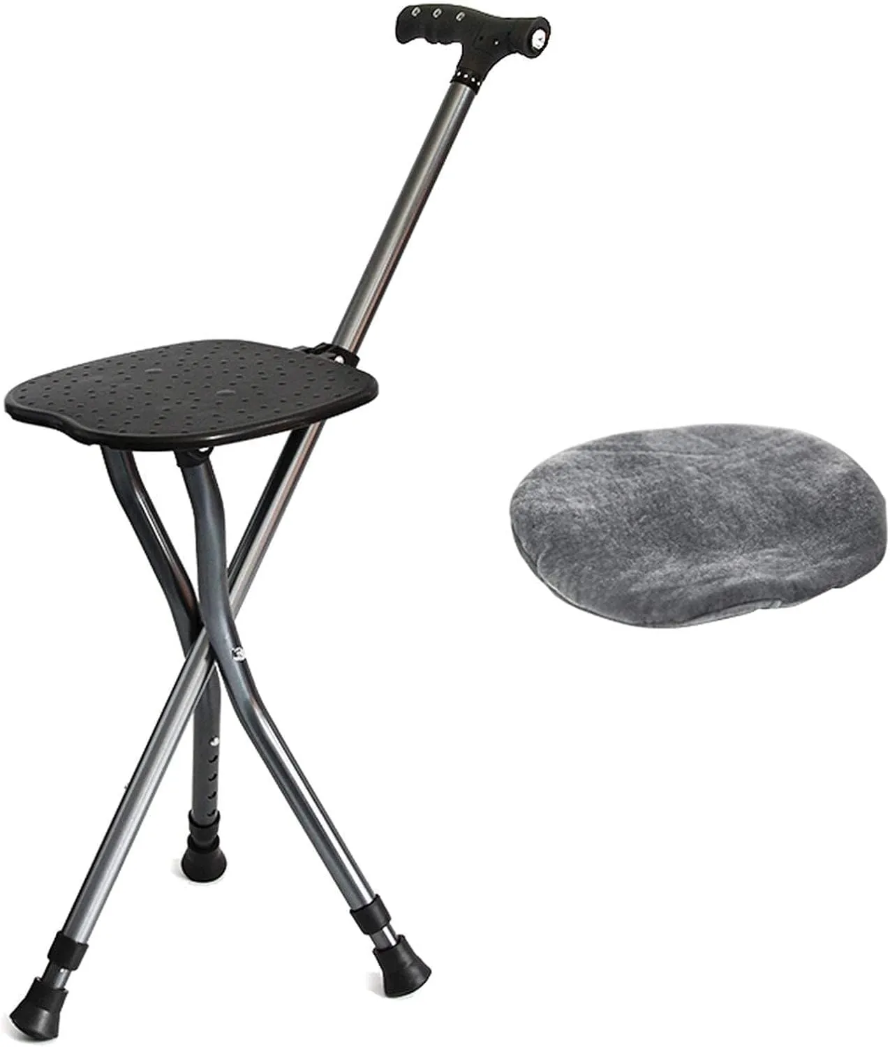 Chair Bench Camping Travel Stool Aluminum Alloy Folding Cane with seat Non-Slip Crutch Chair for Elderly Lightweight Walking Stick with Light and Adjustable Angle