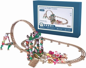 Christmas 3D Wooden Puzzle for Adults- DIY 3D Remote Control Wooden Roller Coaster Marble Puzzle, Christmas Crafts, Christmas Ornaments Gift (485PCS)