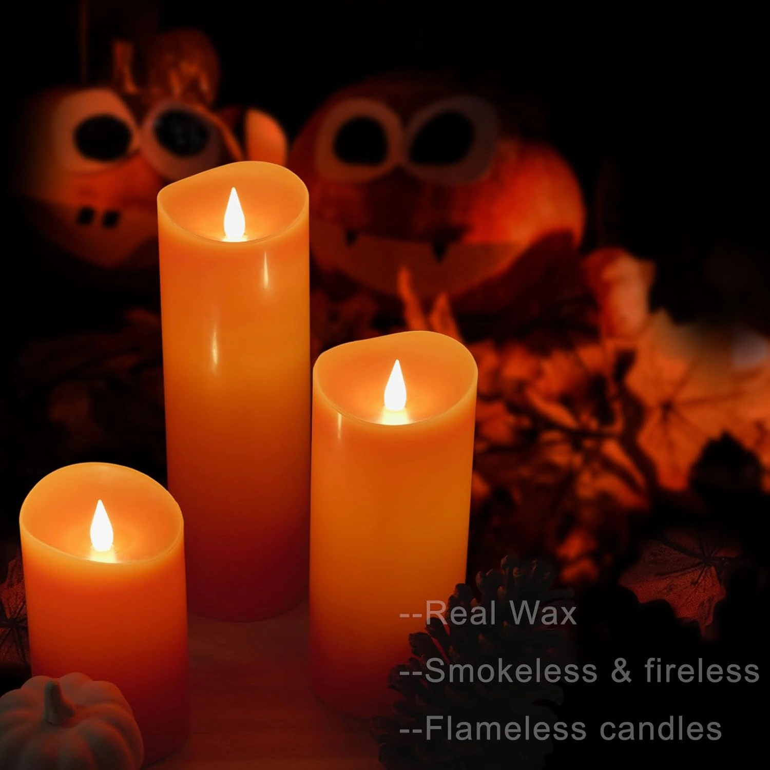 Christmas Decor Flameless LED Candles with Remote Control, 3"x 5"Battery Operated Pillar Real Wax with Timer for Christmas Decorations, Pumpkin Orange Candle