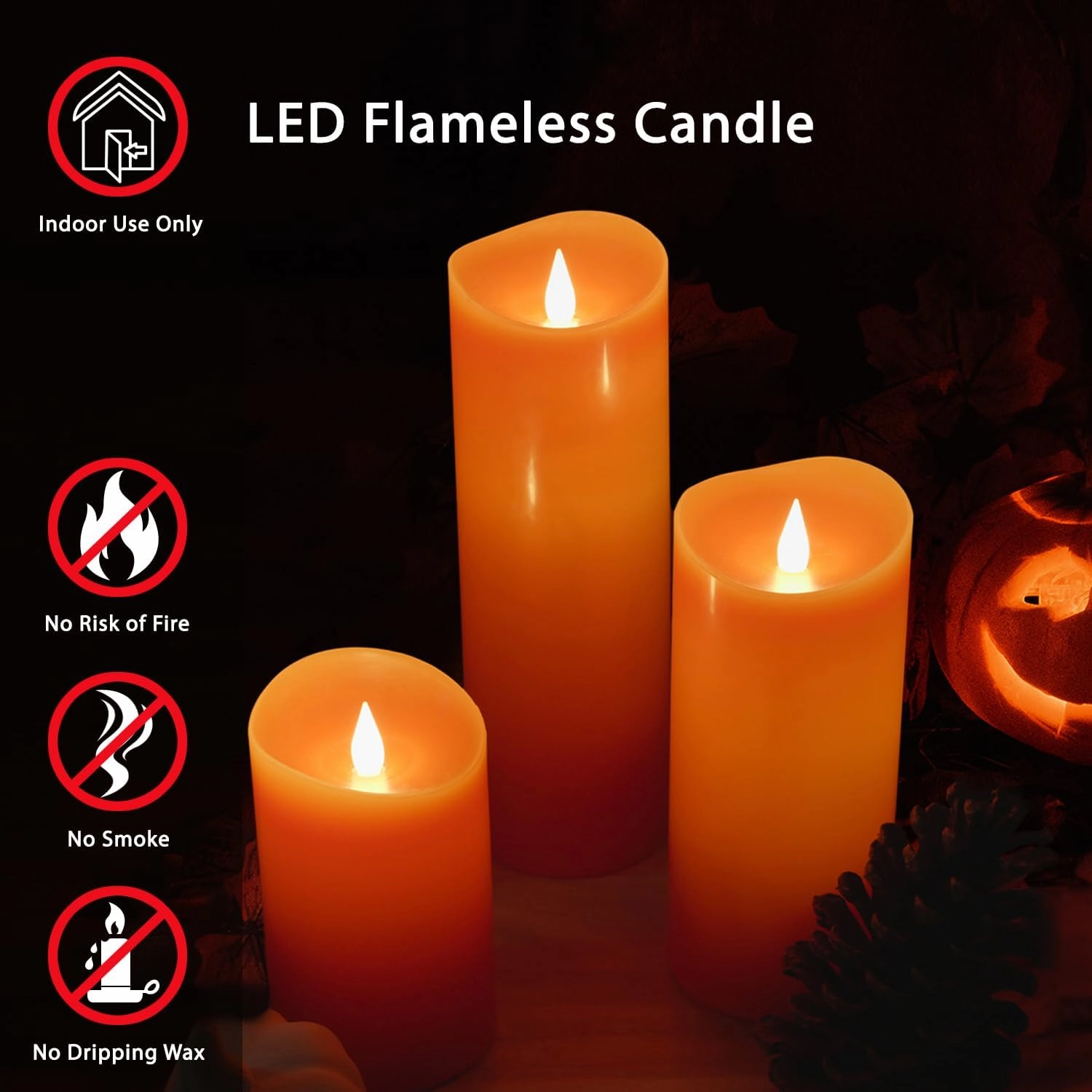 Christmas Decor Flameless LED Candles with Remote Control, 3"x 5"Battery Operated Pillar Real Wax with Timer for Christmas Decorations, Pumpkin Orange Candle
