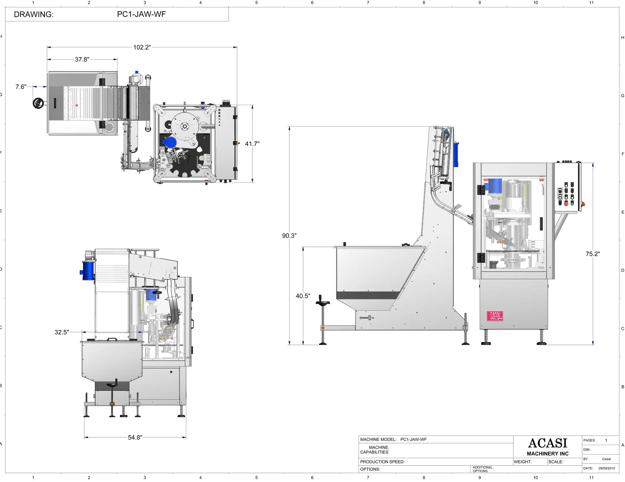 Chuck bottle capper model PC1-JAW-WFall Drawings
