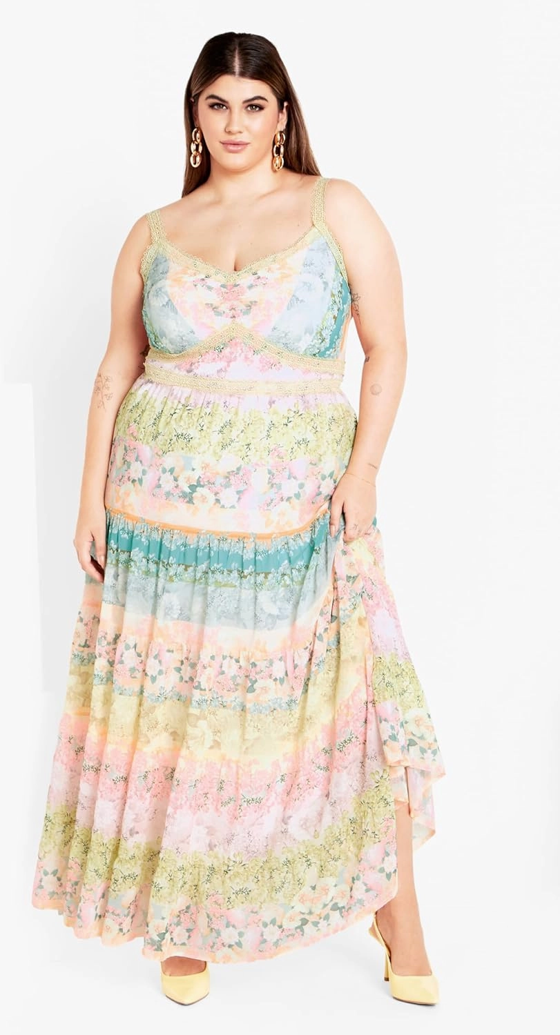 CITY CHIC Women's Plus Size Augustine Print Tier Maxi Dress