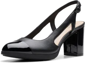 Clarks Womens 26177031 Block Heel Leather Slingback Heels