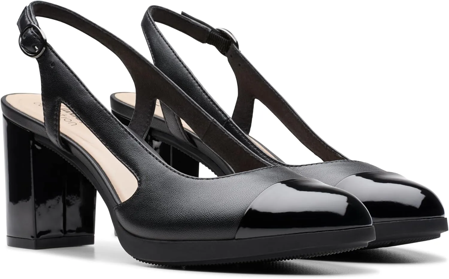 Clarks Womens 26177031 Block Heel Leather Slingback Heels