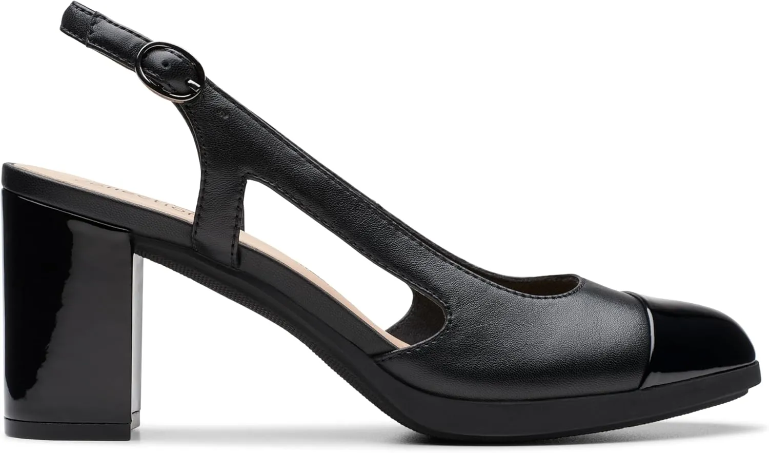 Clarks Womens 26177031 Block Heel Leather Slingback Heels