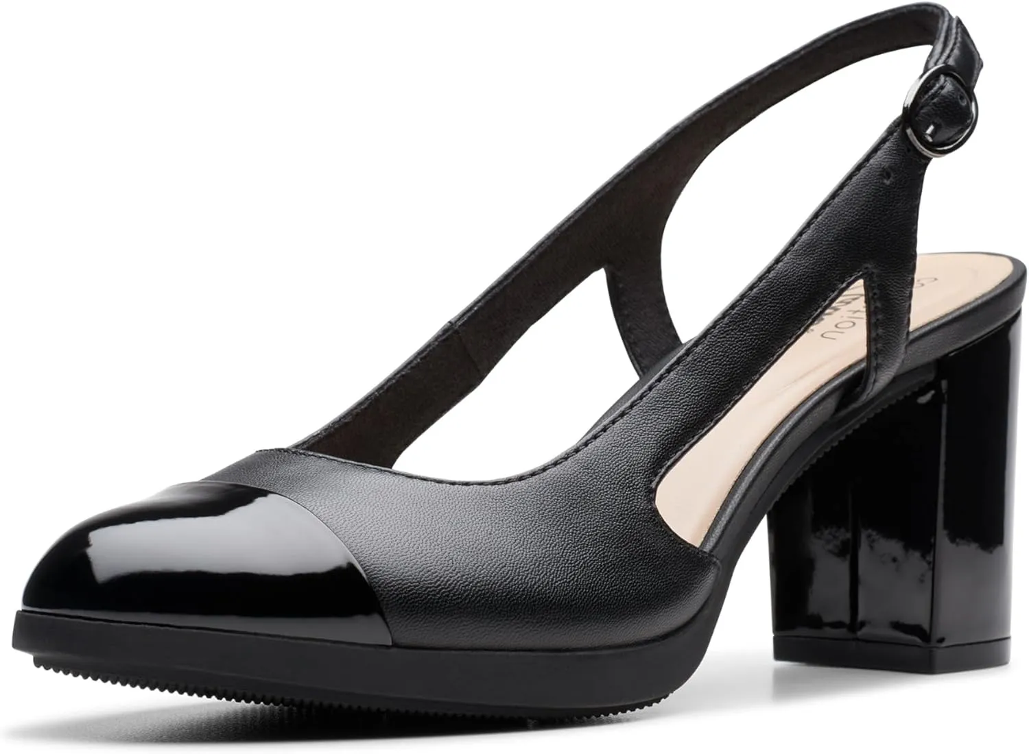 Clarks Womens 26177031 Block Heel Leather Slingback Heels