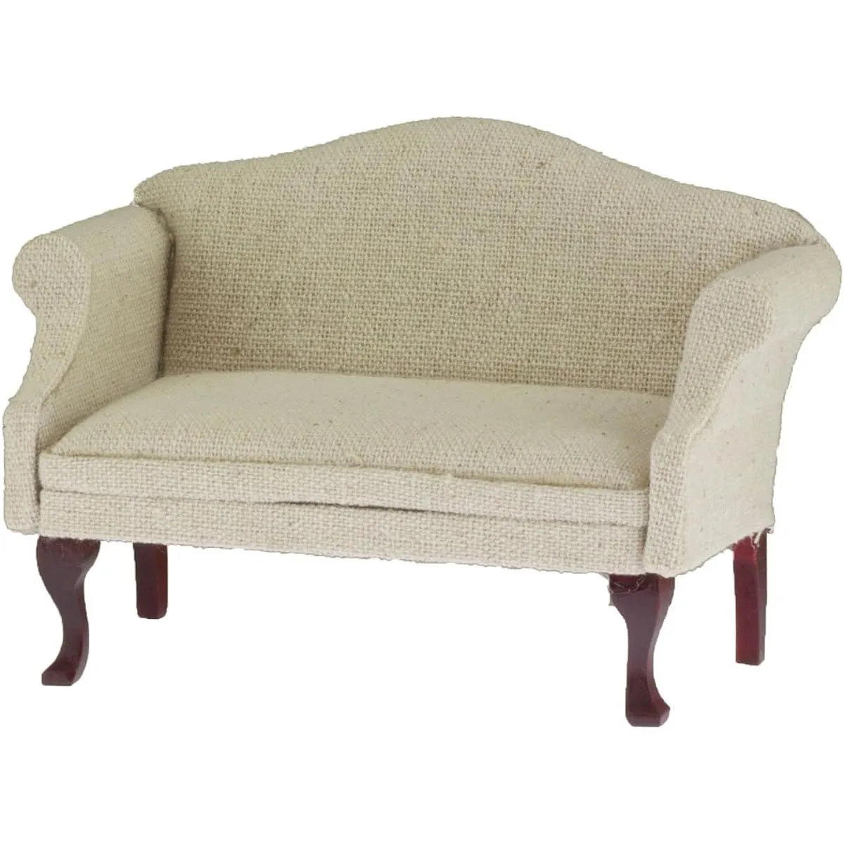 Classics Dollhouse Sofa, Mahogany in Beige Fabric