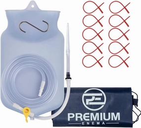 Clear Silicone Bag Kit with 10 Pack Red Latex Catheters. Suitable for Coffee and Water Colon Cleansing. 2 Quart Capacity, 6.75 Foot Long Hose, 7 Tips