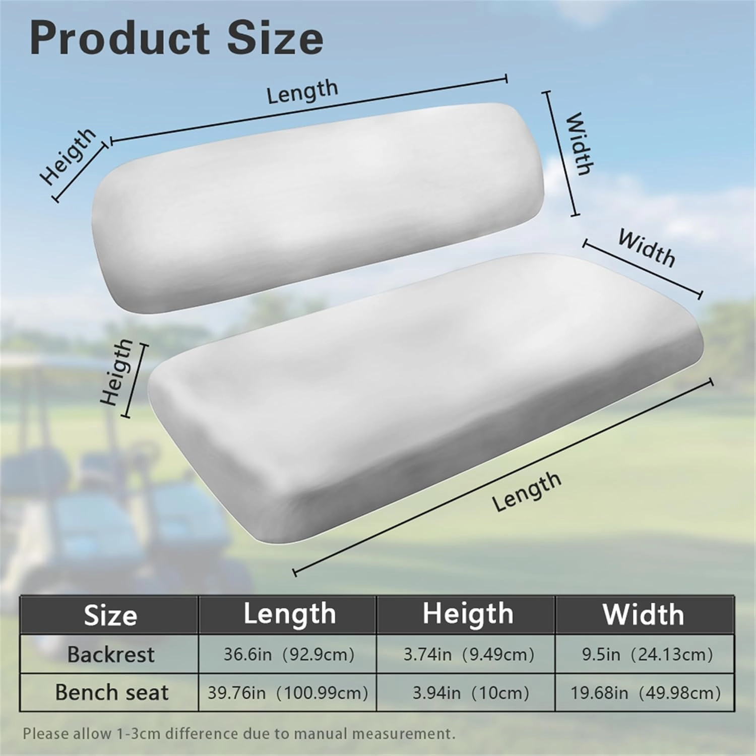 CLOHOMIN 2pcs Golf Cart Seat Bottom Cushion Back Rest Cover for Club Car Sports Golf Travel Sports Golf Cart Seat Cover