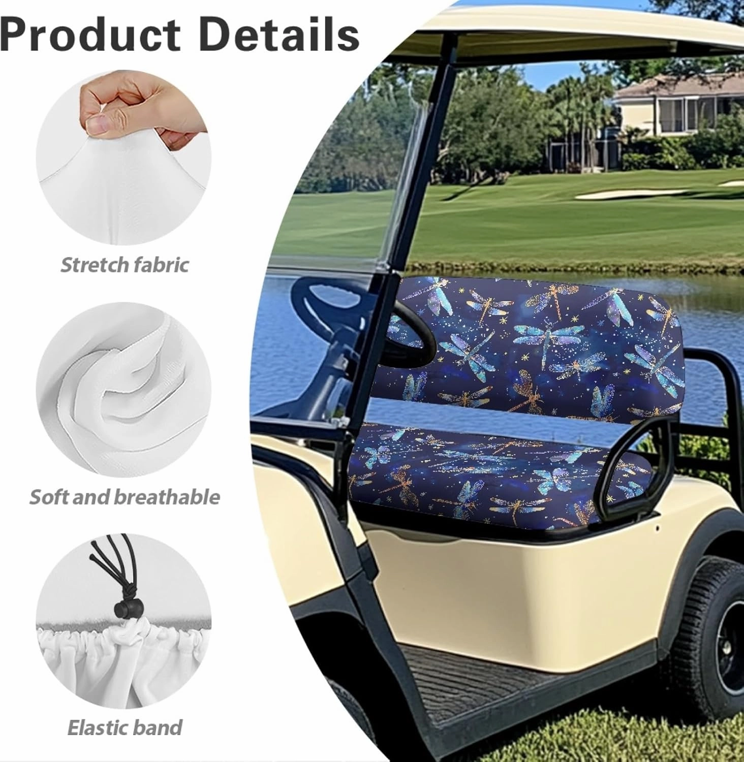 CLOHOMIN 2pcs Golf Cart Seat Bottom Cushion Back Rest Cover for Club Car Sports Golf Travel Sports Golf Cart Seat Cover