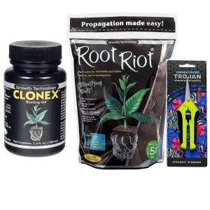 Clonex Rooting Gel 100ml   Root Riot Plugs 50 Pack   Common Culture Trimming Scissors Bundle