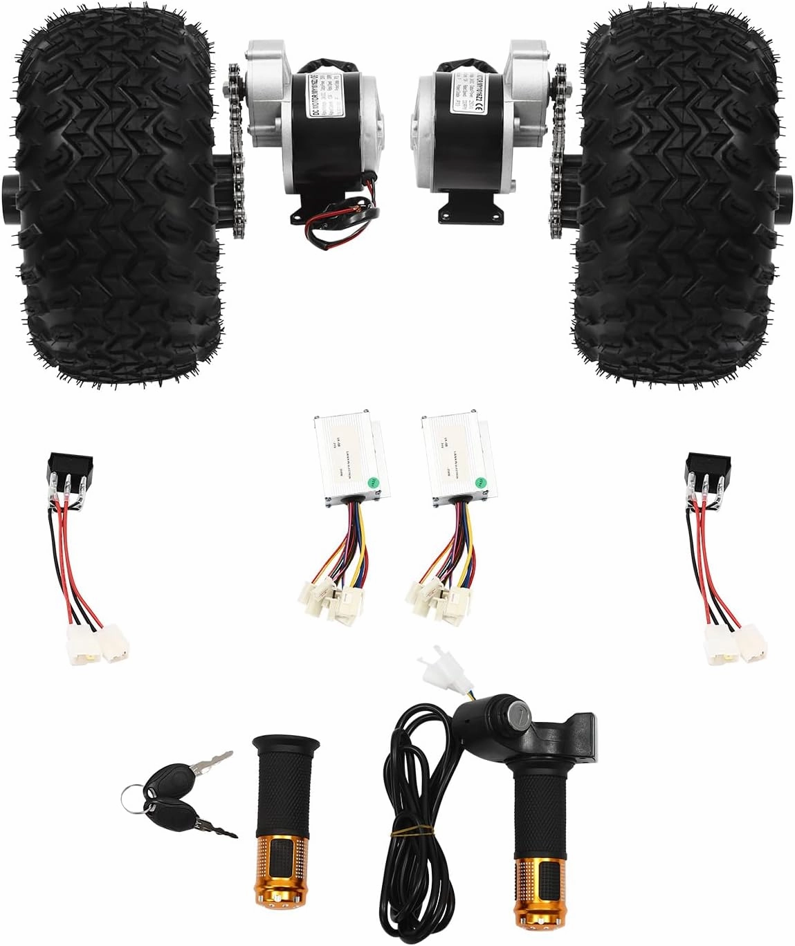CNCEST Motor Drive Air Wheel Conversion Kit, 24V 250W Wheel Kit Electric Cart Scooter, Double Wheel Set Electrical Beach Scooter with Digital Display Throttle for Small Go-Karts, Electric Wheelchairs