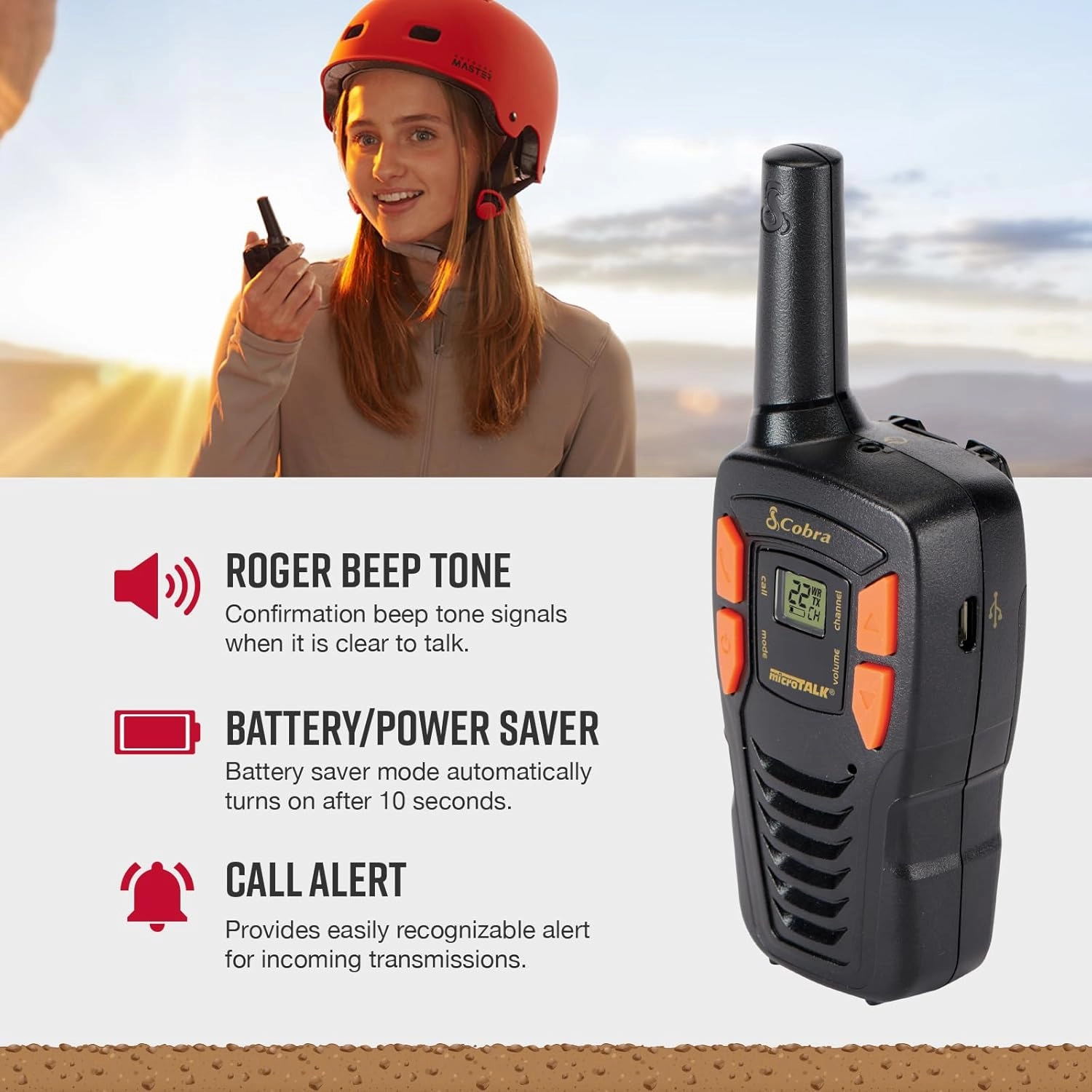 Cobra ACXT145 Compact Walkie Talkies - Rechargeable, Lightweight, 22 Channels, Long Range 16-Mile Two-Way Radio Set (2-Pack), black