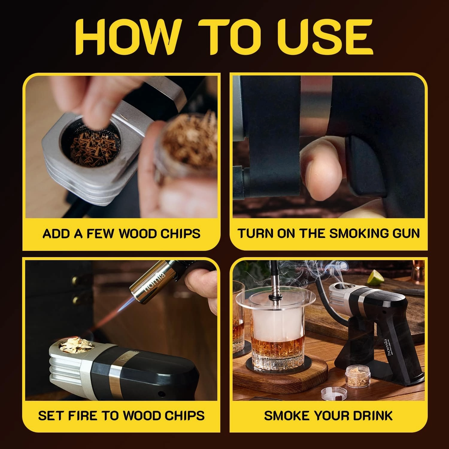 Cocktail Smoker Kit - Whiskey Smoker Kit - Smoke Infuser Birner PRO - Starter Kit, 11 PCS, with Accessories and Wood Chips - Indoor Smoker - Gift for Men