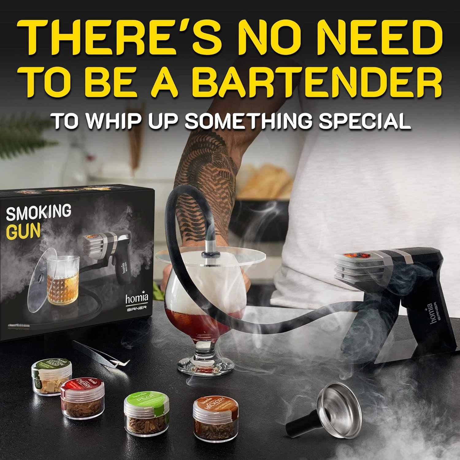 Cocktail Smoker Kit - Whiskey Smoker Kit - Smoke Infuser Birner PRO - Starter Kit, 11 PCS, with Accessories and Wood Chips - Indoor Smoker - Gift for Men