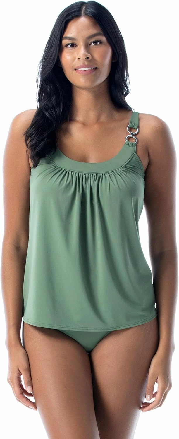 COCO REEF Ultra Fit Bra Sized Underwire Loose Fit A-Line Tankini Swimsuit, Full Coverage Swimwear Top