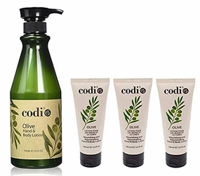 CODi Olive Hand and Body Lotion Big and 3 Small Kit, 750ml/25oz   3.3oz/100ml (kit of 4)