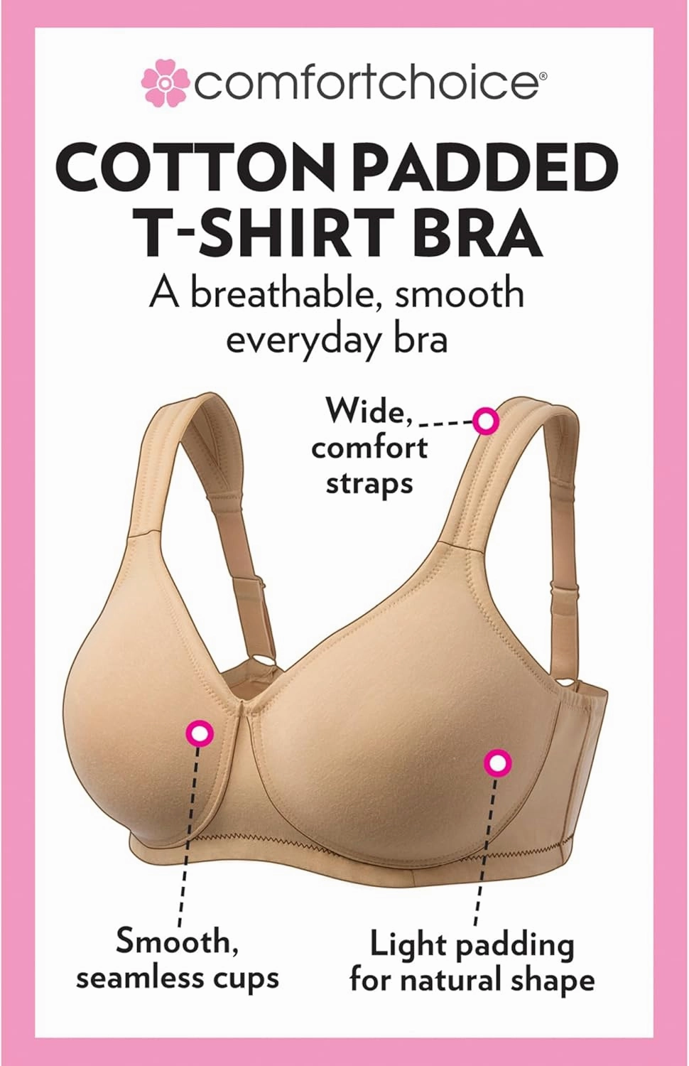 Comfort Choice Women's Plus Size Cotton Wireless Lightly Padded T-Shirt Bra