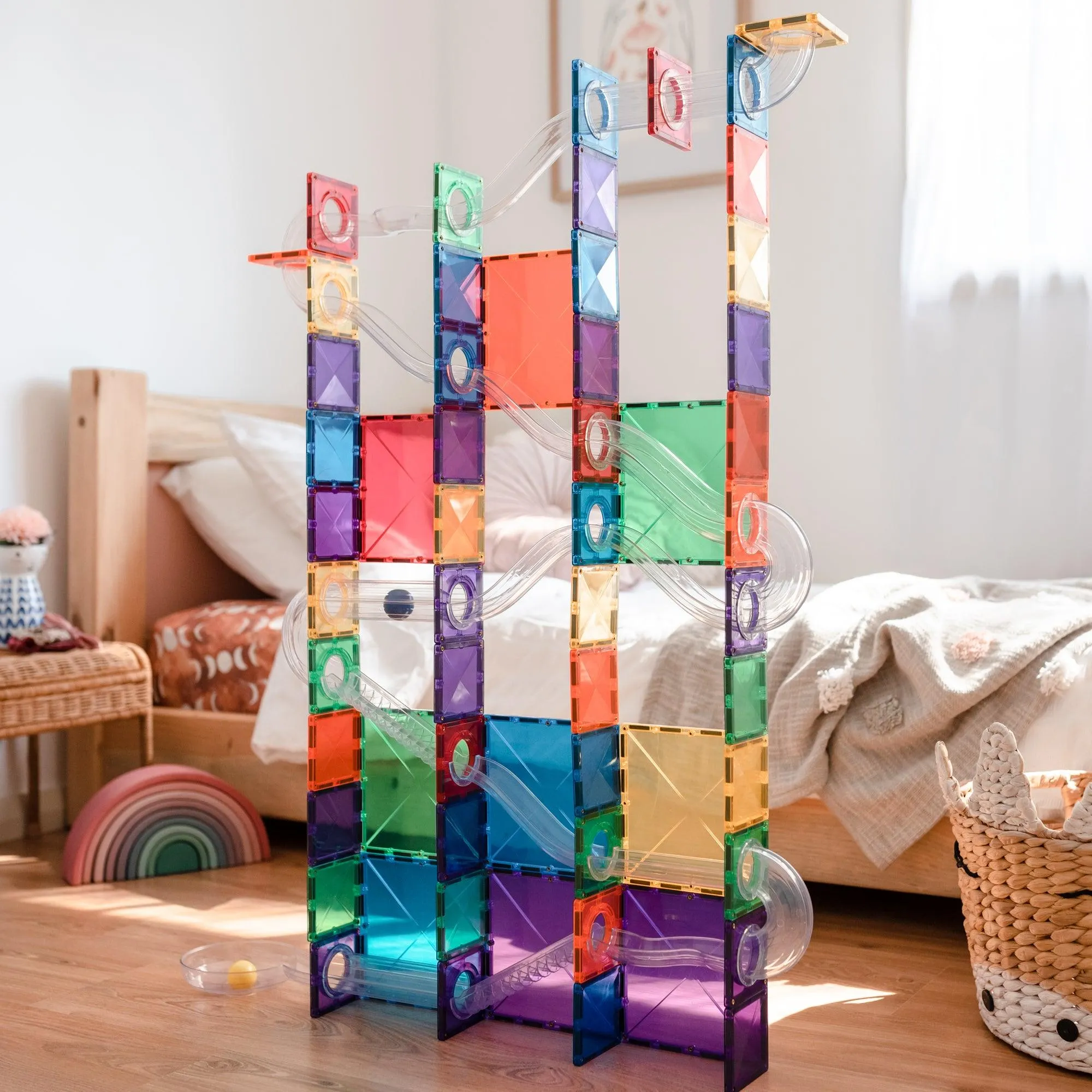 Connetix Tiles Rainbow ESSENTIAL BUNDLE Ball Run 92 Piece   42 Piece Square Best Seller