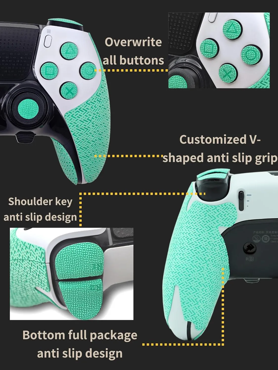 Controller Grip for PS5,Textured Skin kit,for PS5DualSense/Edge Anti-Skid Sweat-Absorbent Controllers Handle Grips, Buttons (PS5 Du﻿alSense Edge, Normal-Fluorescent Pink)